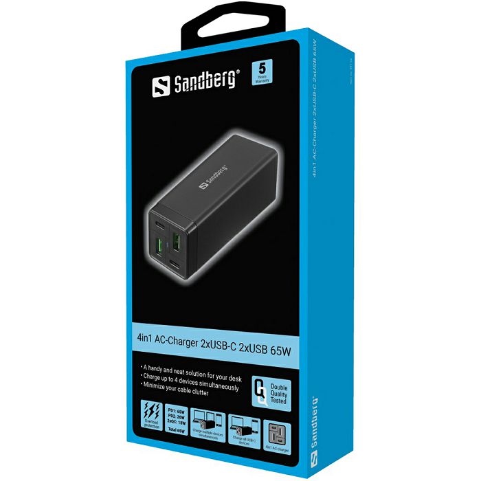 Sandberg 4in1 charger 2x USB-C and 2x USB 65W