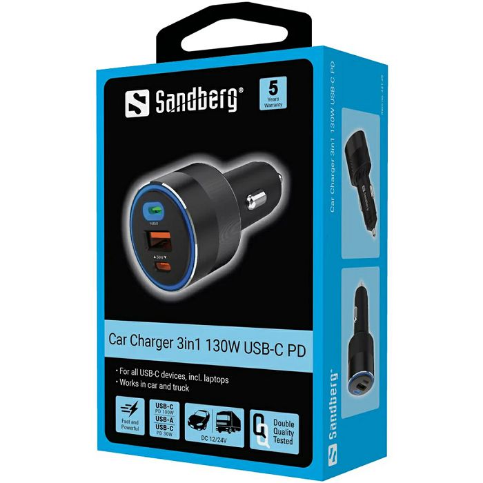 Sadberg car charger 3in1 130W USB-C PowerDelivery