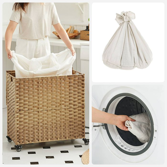 SONGMICS Laundry basket Bamboo 66 x 33 x 60 cm NATURAL