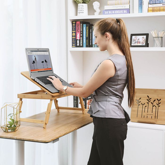 SONGMICS Laptop Desk Bamboo with Drawer 55 x 35 x (21 - 29) cm Natural.