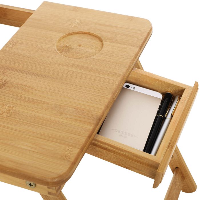 SONGMICS Laptop Desk Bamboo with Drawer 55 x 35 x (21 - 29) cm Natural.