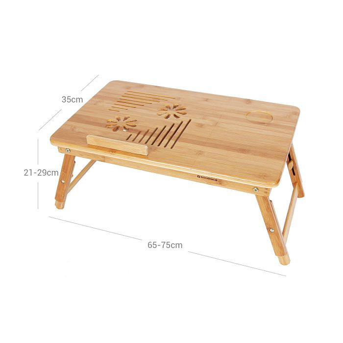 SONGMICS Laptop Desk Bamboo with Drawer 55 x 35 x (21 - 29) cm Natural.