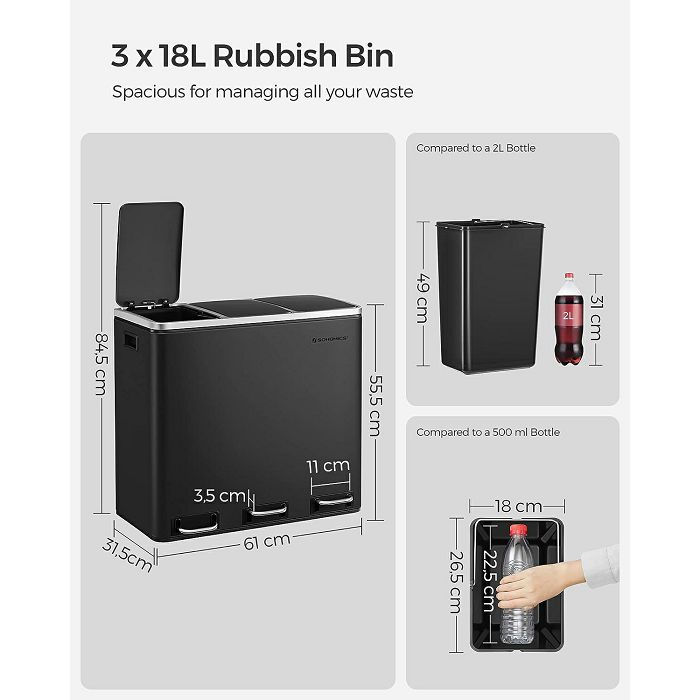 SONGMICS waste separation bin 3x 18L black