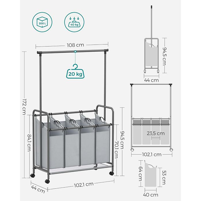 SONGMICS Laundry basket with 4 compartments RLS44GS