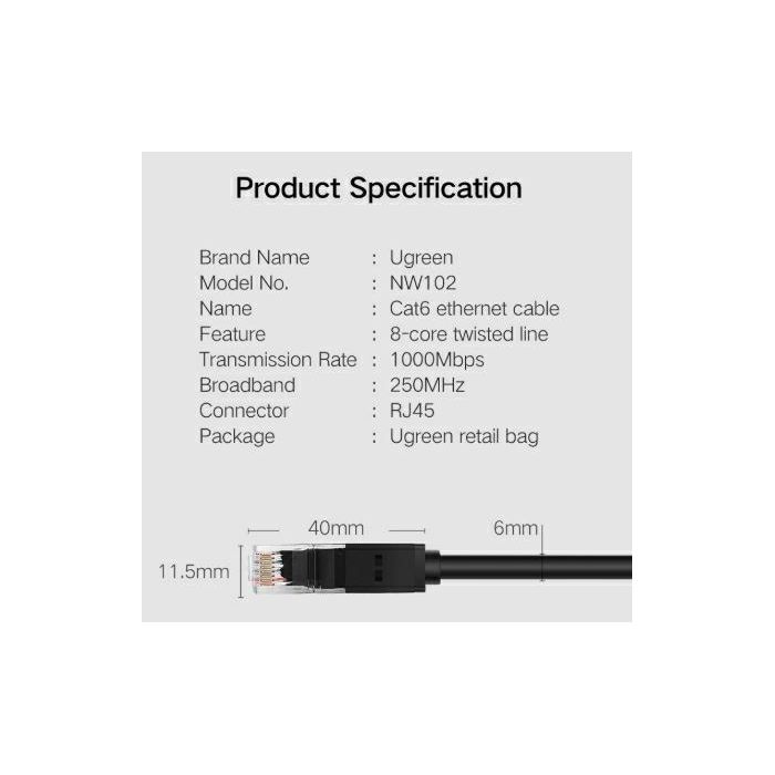 Ugreen Cat6 UTP LAN cable 2m - polybag