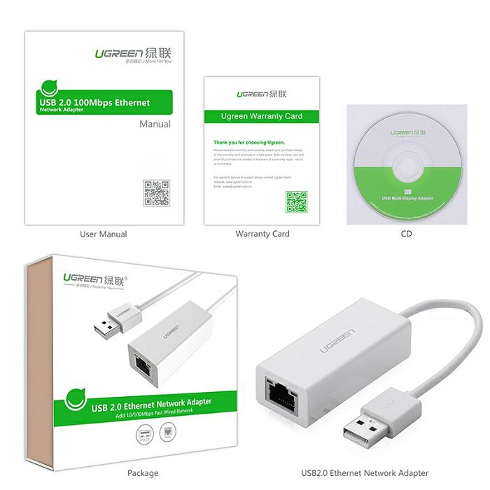 Ugreen USB-A 2.0 RJ45 10 / 100Mbps network card - box