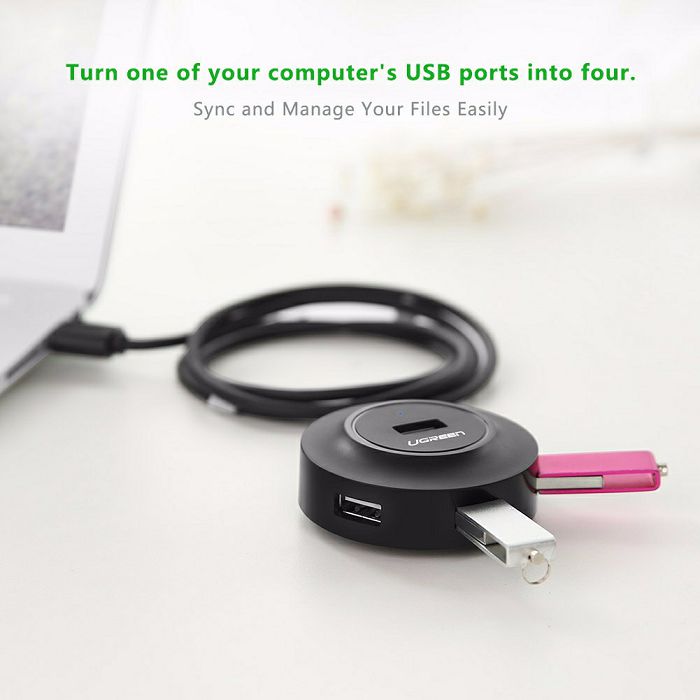Ugreen USB 2.0 4 port HUB BLACK 1M - box