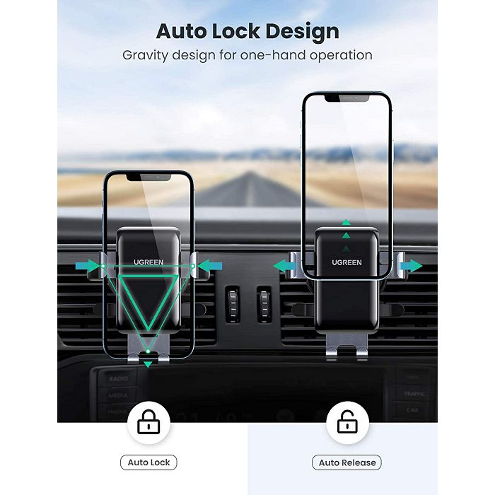 Ugreen Gravity car phone holder for installation in air vents.