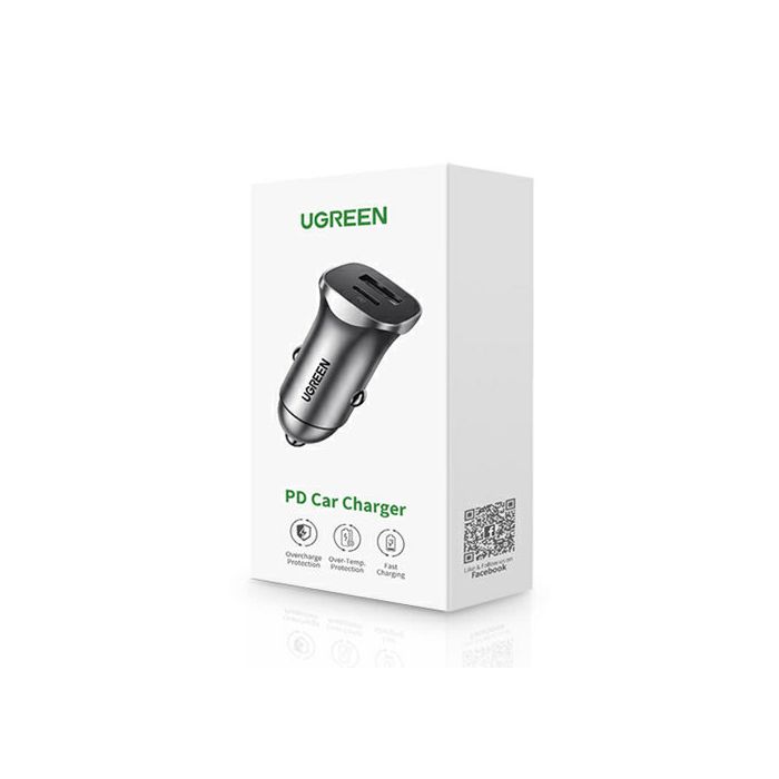 Ugreen car charger USB + USB-C PD 18W gray - box