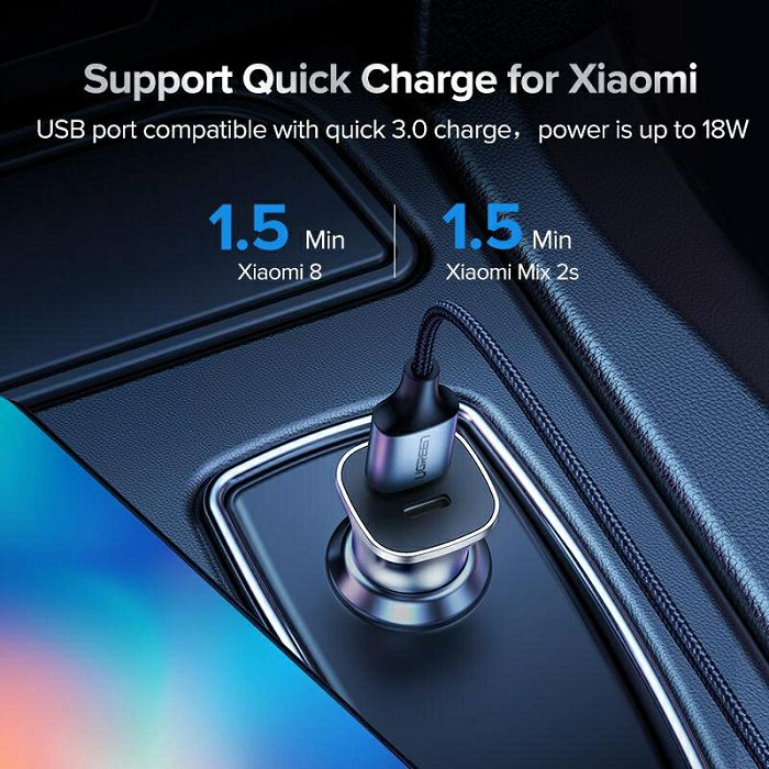 Ugreen car charger USB + USB-C PD 18W gray - box