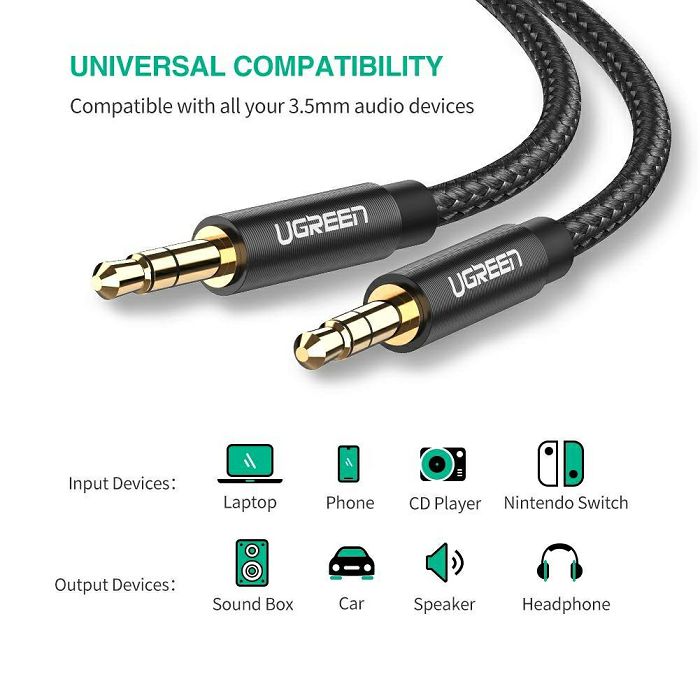 Ugreen aux audio cable 3.5mm 1m black - polybag