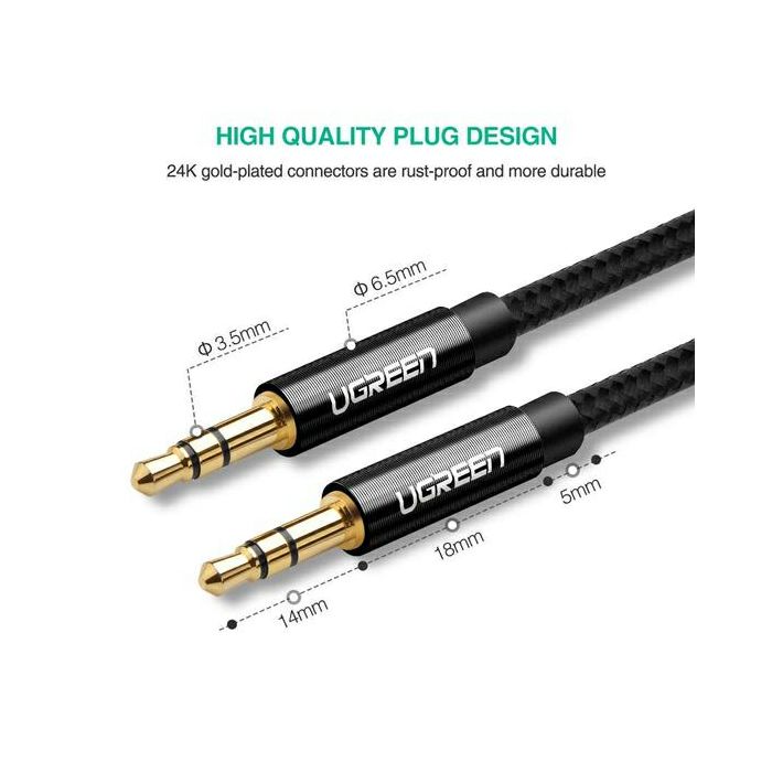 Ugreen aux audio cable 3.5mm 1m black - polybag