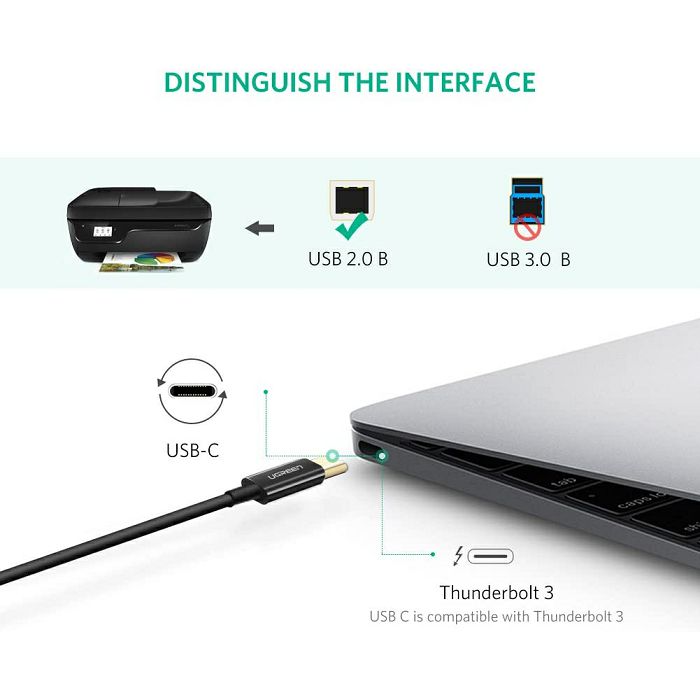 Heated USB-C (M) 2.0 to USB-B (M) 2m printer cable