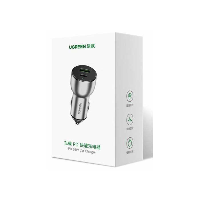 Ugreen car charger USB + USB-C PD 36W gray - box