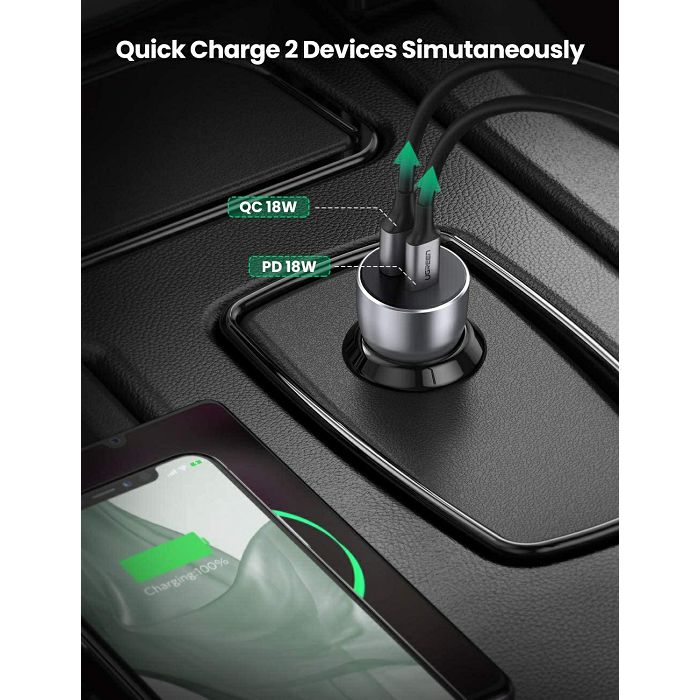 Ugreen car charger USB + USB-C PD 36W gray - box