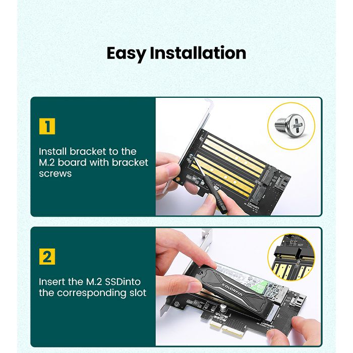 Ugreen 70504 M2 / M.2 NVME to PCI-E 3.0 expansion card with M.2 SATA support