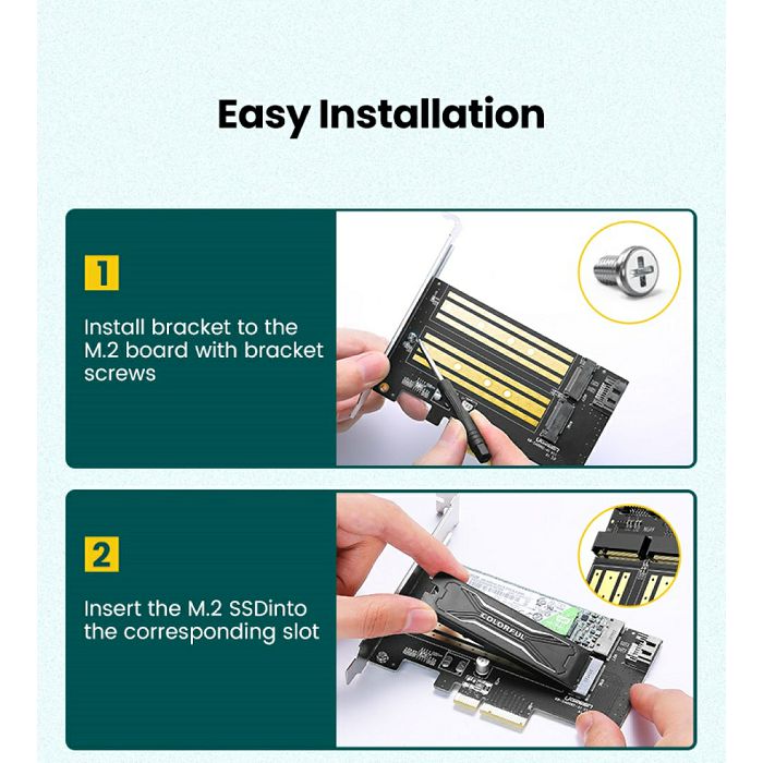 Ugreen 70504 M2 / M.2 NVME to PCI-E 3.0 expansion card with M.2 SATA support