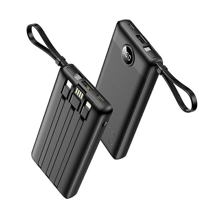 VEGER portable battery with built-in cables C10 10000 mAh, black.