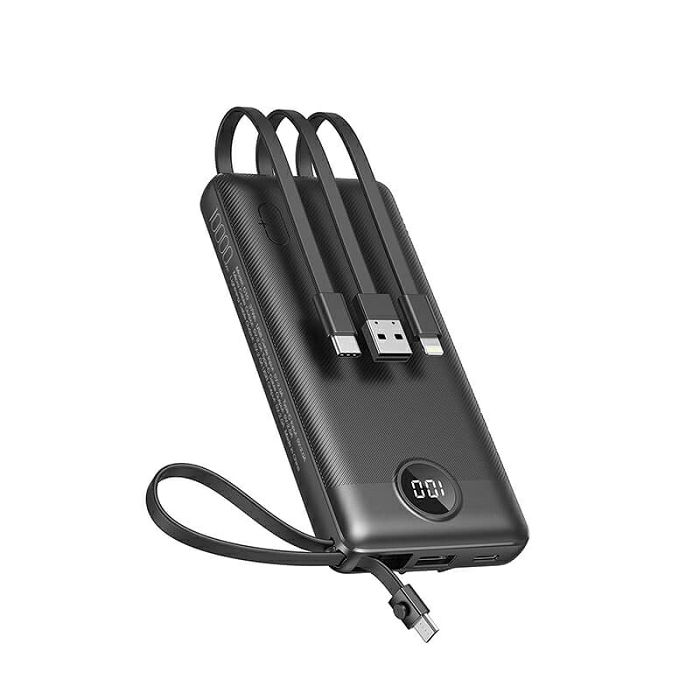 VEGER portable battery with built-in cables C10 10000 mAh, black.
