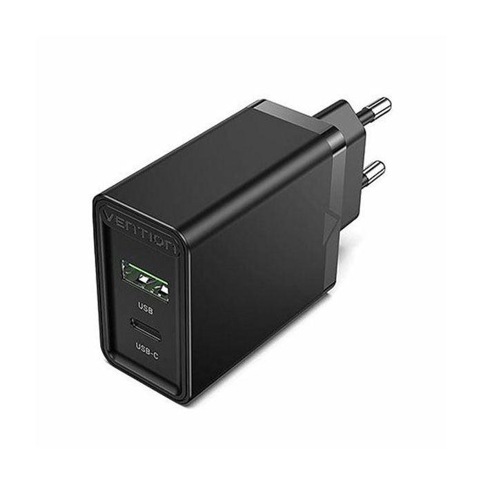 Vention 2-Port USB (A C) Wall Charger (18W 20W) EU-Plug, Black
