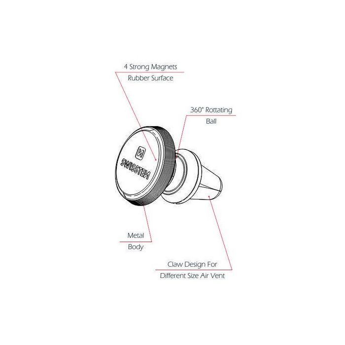 SWISSTEN držač za mobitel, metalni, magnet, za vent S-GRIP AIR VENT AV-M9 crn/sr