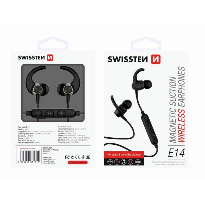 SWISSTEN slušalice Bluetooth, mikrofon, Handsfree, In-ear, crne ACTIVE