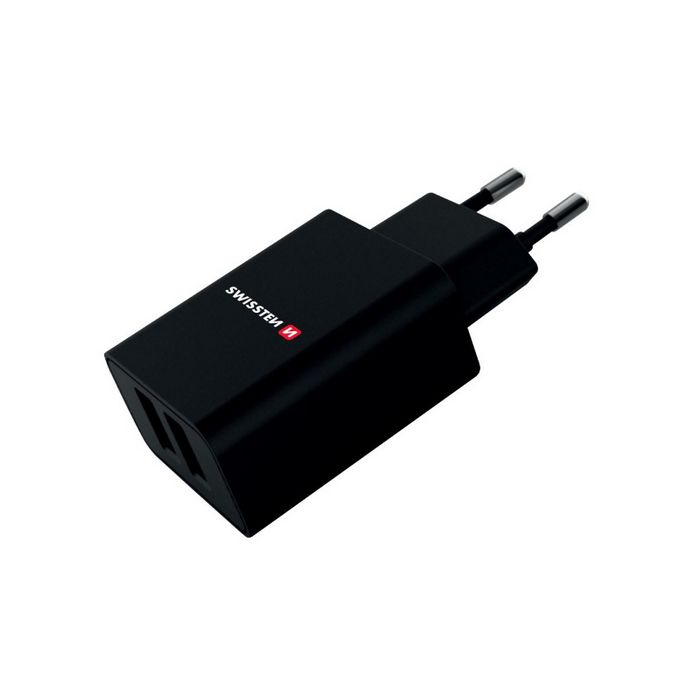 SWISSTEN punjač za AC220, 2xUSB, 2.1A, SMART IC, crni + microUSB kabel