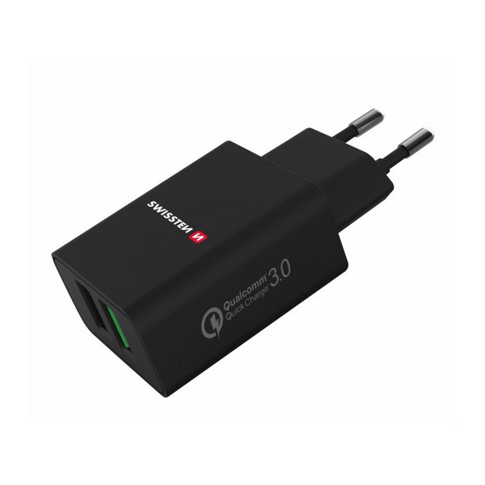 SWISSTEN punjač za AC220, 2xUSB, QUALCOMM 3.0, brzi, 23W, crni