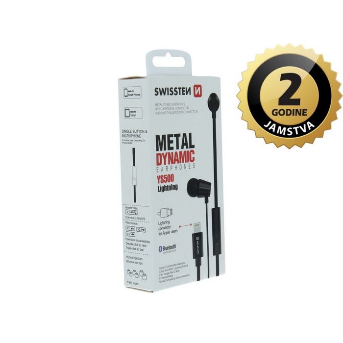 SWISSTEN slušalice BT, mikrofon, Lightning, In-ear, metalne, crne DYNAMIC YS500