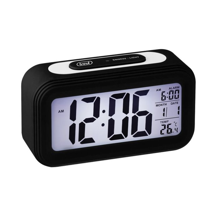 TREVI budilica, termometar, kalendar, digitalni display, snooze, crna SLD3068S