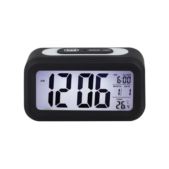 TREVI budilica, termometar, kalendar, digitalni display, snooze, crna SLD3068S