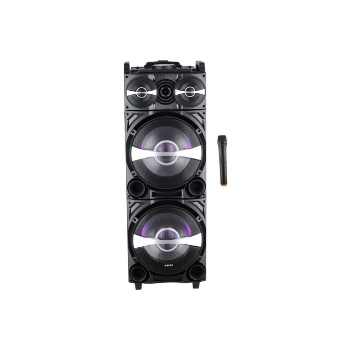 AKAI karaoke 100W, FM, DJ mikseta, EQ, dual ulazi, daljinski, bež mikrof DJ-222