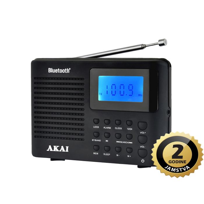 AKAI radio prijenosni FM, AM, BT, sat, alarm, LCD, AC, 3xAAA bat, crni APR-400