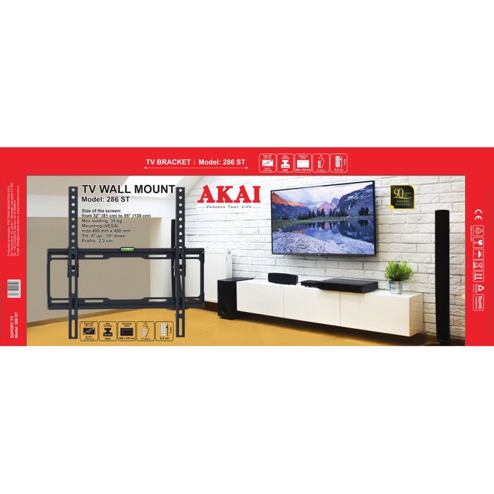 AKAI zidni nosač za TV 32-55", do 35Kg, VESA 400x400, nagib 286ST