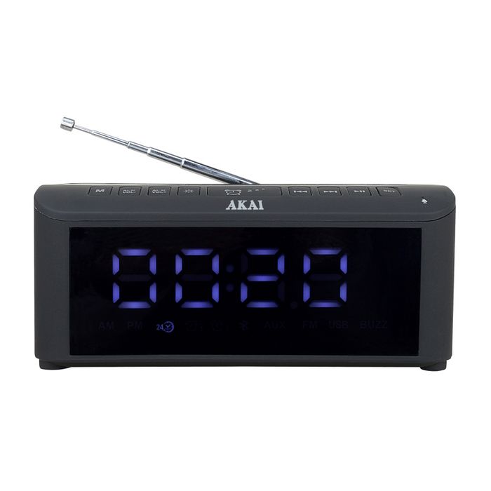 AKAI budilica, FM radio, BT, USB + bežični punjač, crna ACRB-1000