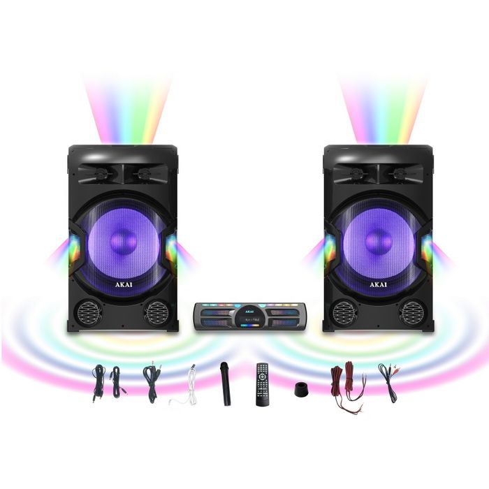 AKAI karaoke 400W, set 2x zvučnik + pojačalo, FM USB, SD, bež mikr, crni DUAL Y3