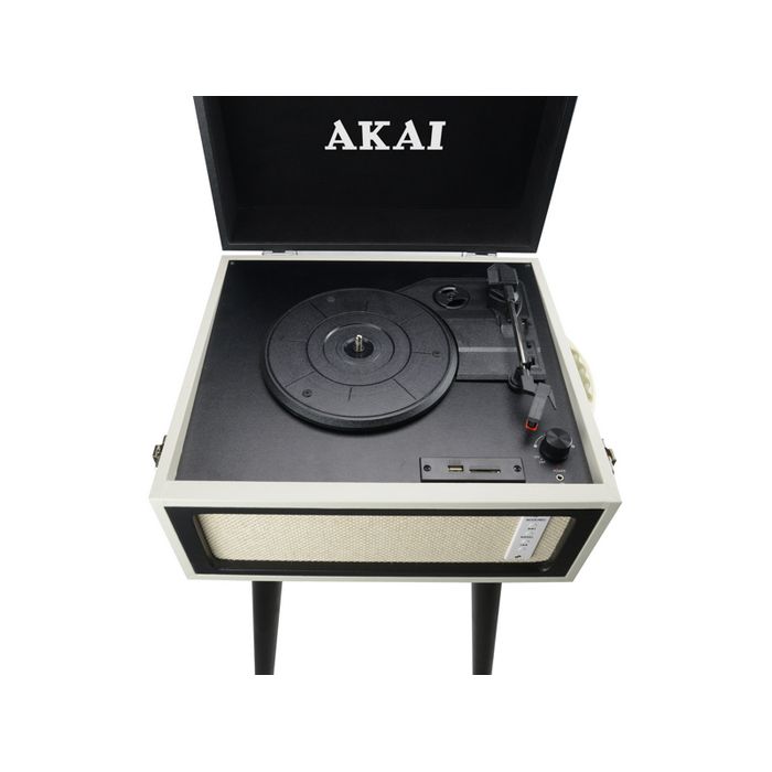 AKAI gramofon, BT, USB, SD, ugrađeni zvučnici, koža, drvene noge, crni ATT-100BT