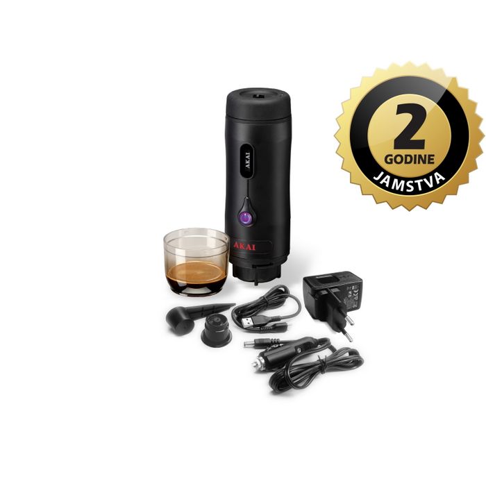 AKAI mobilni aparat za espresso kavu, baterij, 12V upalj voz, USB, crni AESP-312