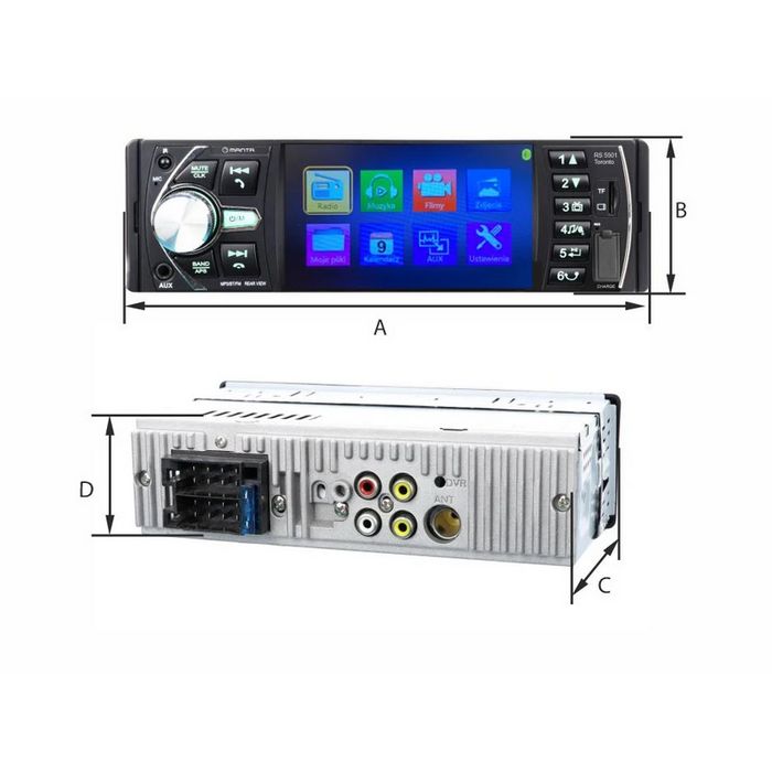 MANTA auto radio RS5501, BT, zaslon 4in 1080p, USB, 4x50W, ISO, Handsfree