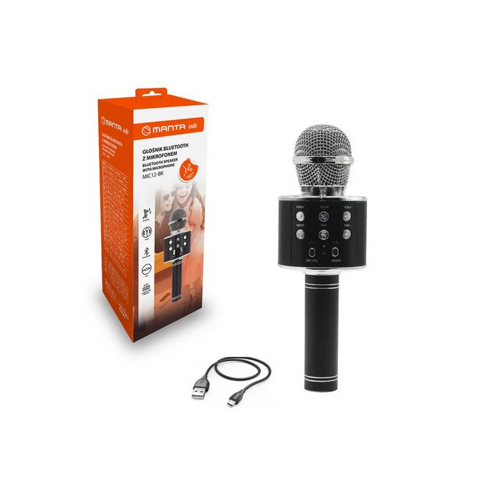 MANTA mikrofon bežični sa zvučnikom i karaoke funkcijom, crni MIC12-BK