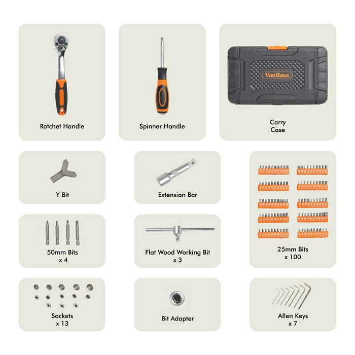 VonHaus 130 partial set of socket wrenches