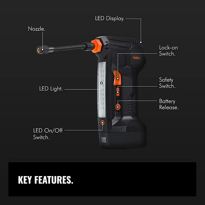 VonHaus 12V tire inflator with digital pressure gauge