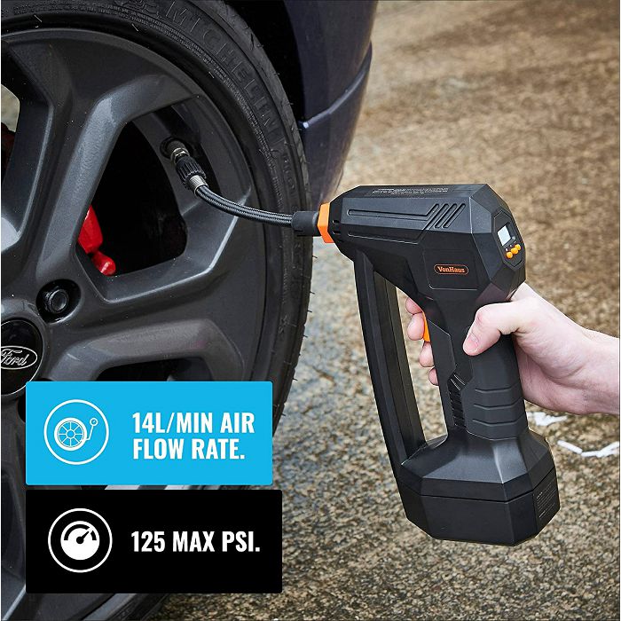 VonHaus 12V tire inflator with digital pressure gauge