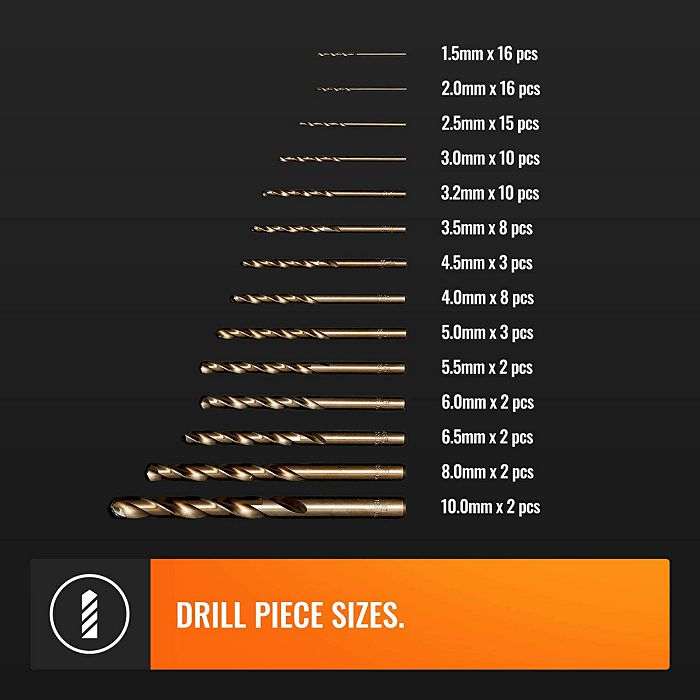 VonHaus 99 partial set of cobalt drills