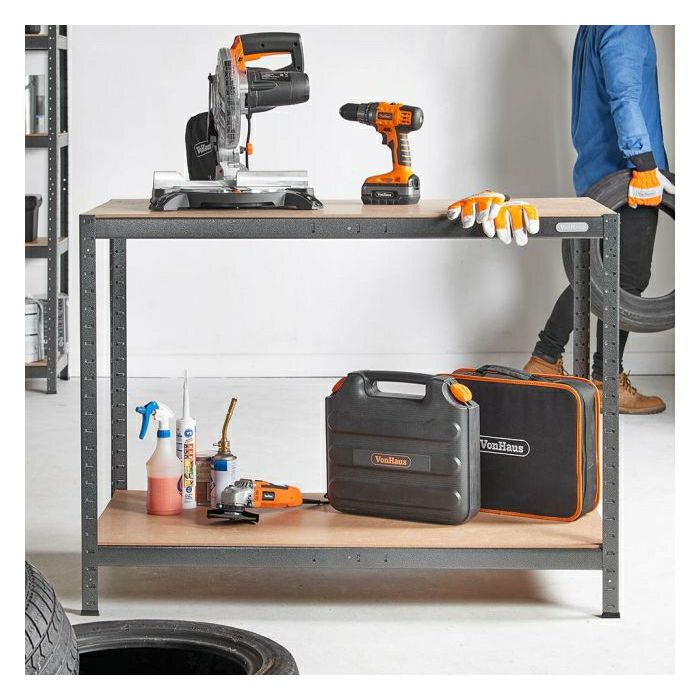 Vonhaus 1.2m screwless work table and shelving HAMMERITE