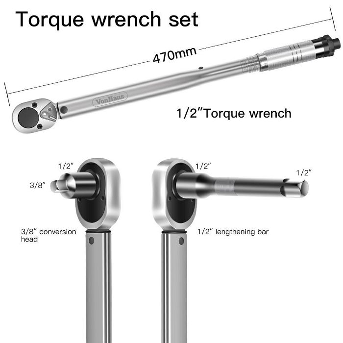 VonHaus 1/2 '' torque wrench with reducer and extension