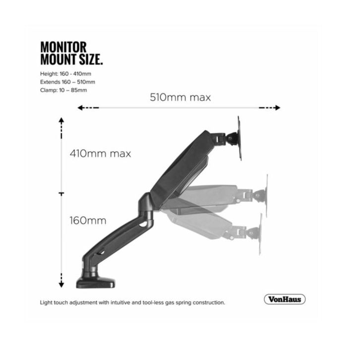 VonHaus single table stand up to 27 '', 1 x USB 3.0, gas spring