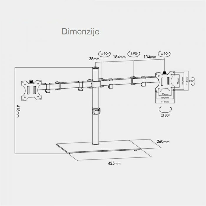 VonHaus double table-top bracket up to 27 '' with glass base