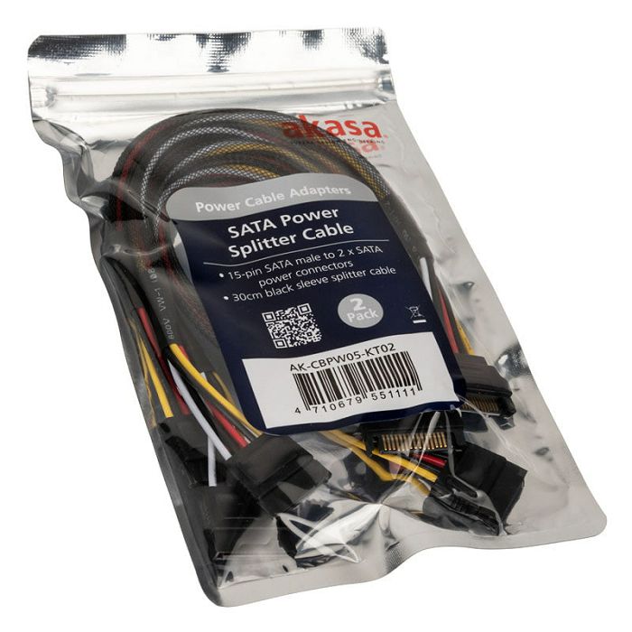 Akasa SATA Strom-Y-Kabel - 30cm, 2er Pack AK-CBPW05-KT02