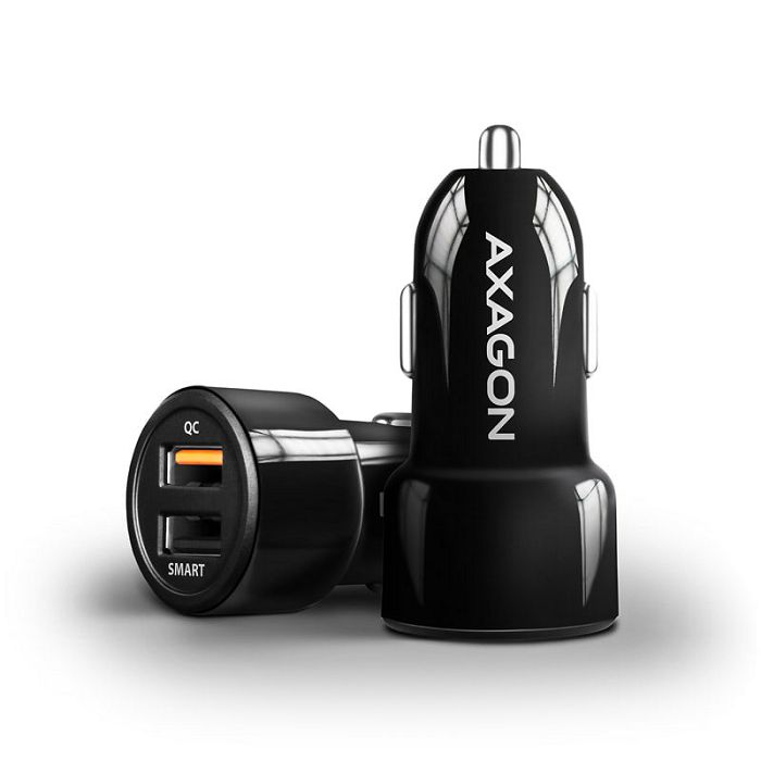 AXAGON PWC-QC5 car charger, 1x USB-A QC 3.0 + 1x USB-A SmartCharge, 31.5 W, CL plug - black PWC-QC5